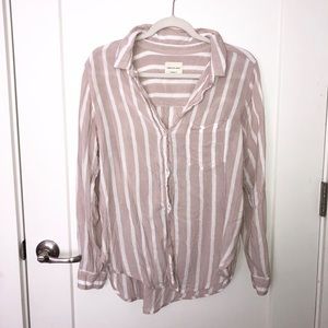 Pink and white American Eagle striped button down